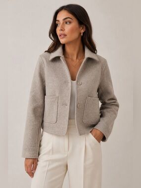 💙 Zara Neutral Taupe Short Wool Jacket
